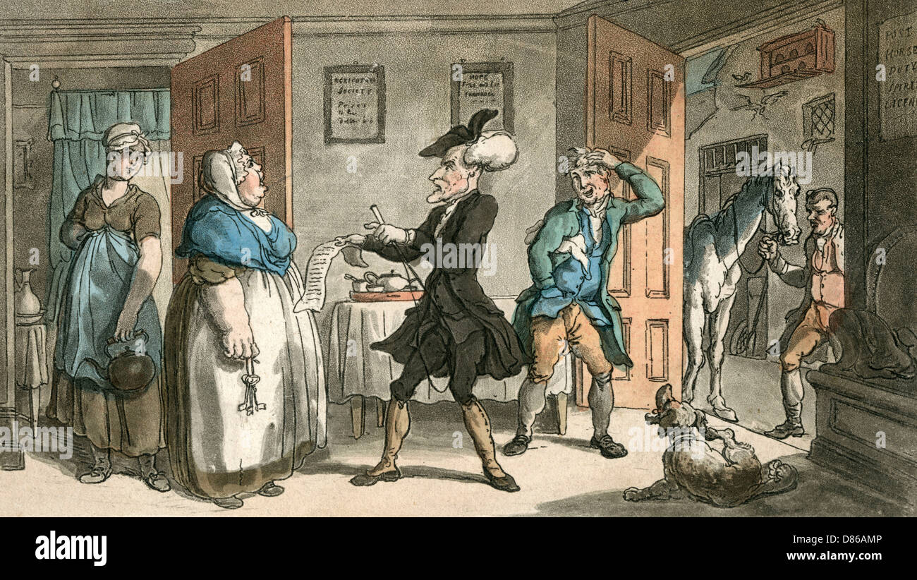 Dr Syntax disputing his bill with the landlady Stock Photo - Alamy