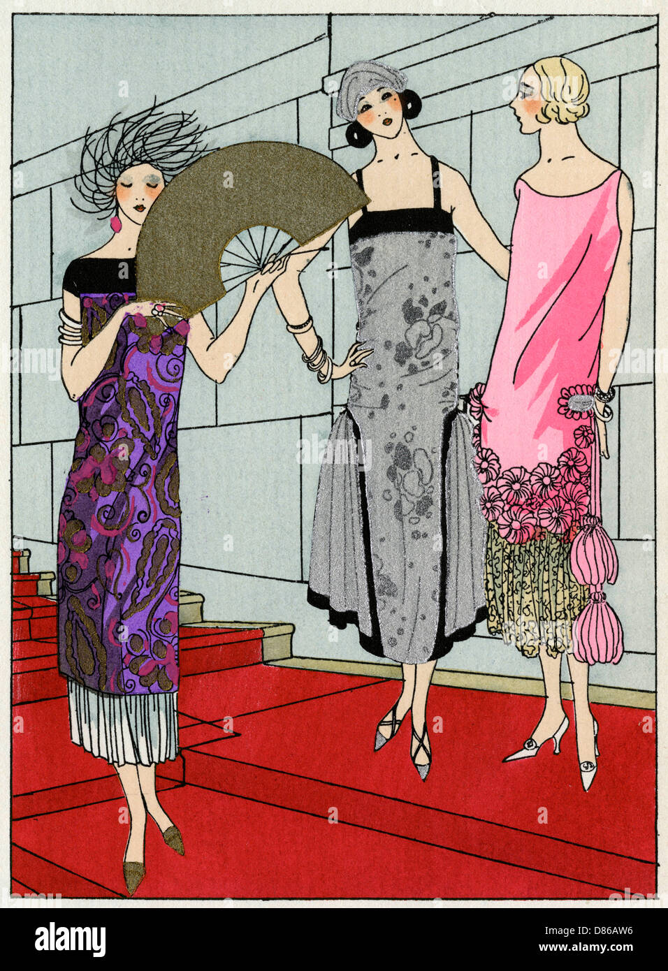 Three ladies in evening dresses by Paul Poiret and Beer Stock Photo - Alamy