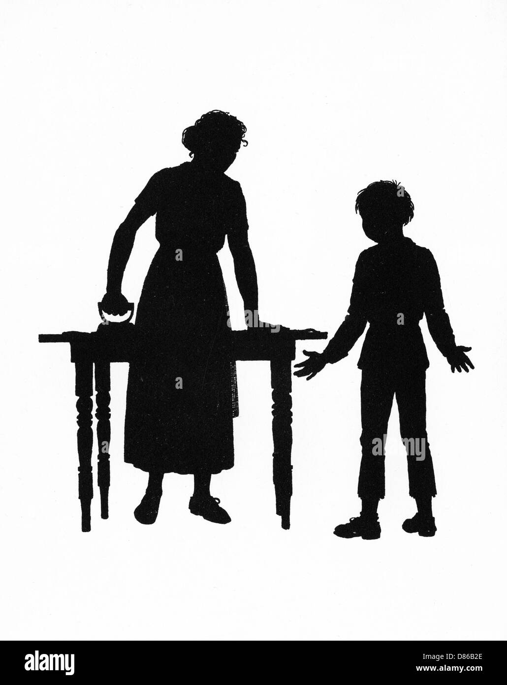 Dunderpate and his mother with the ironing Stock Photo