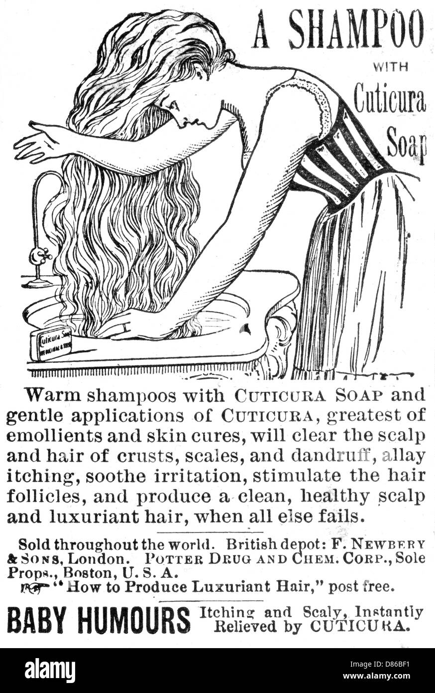Hair washing with Cuticura soap, 1890s Stock Photo