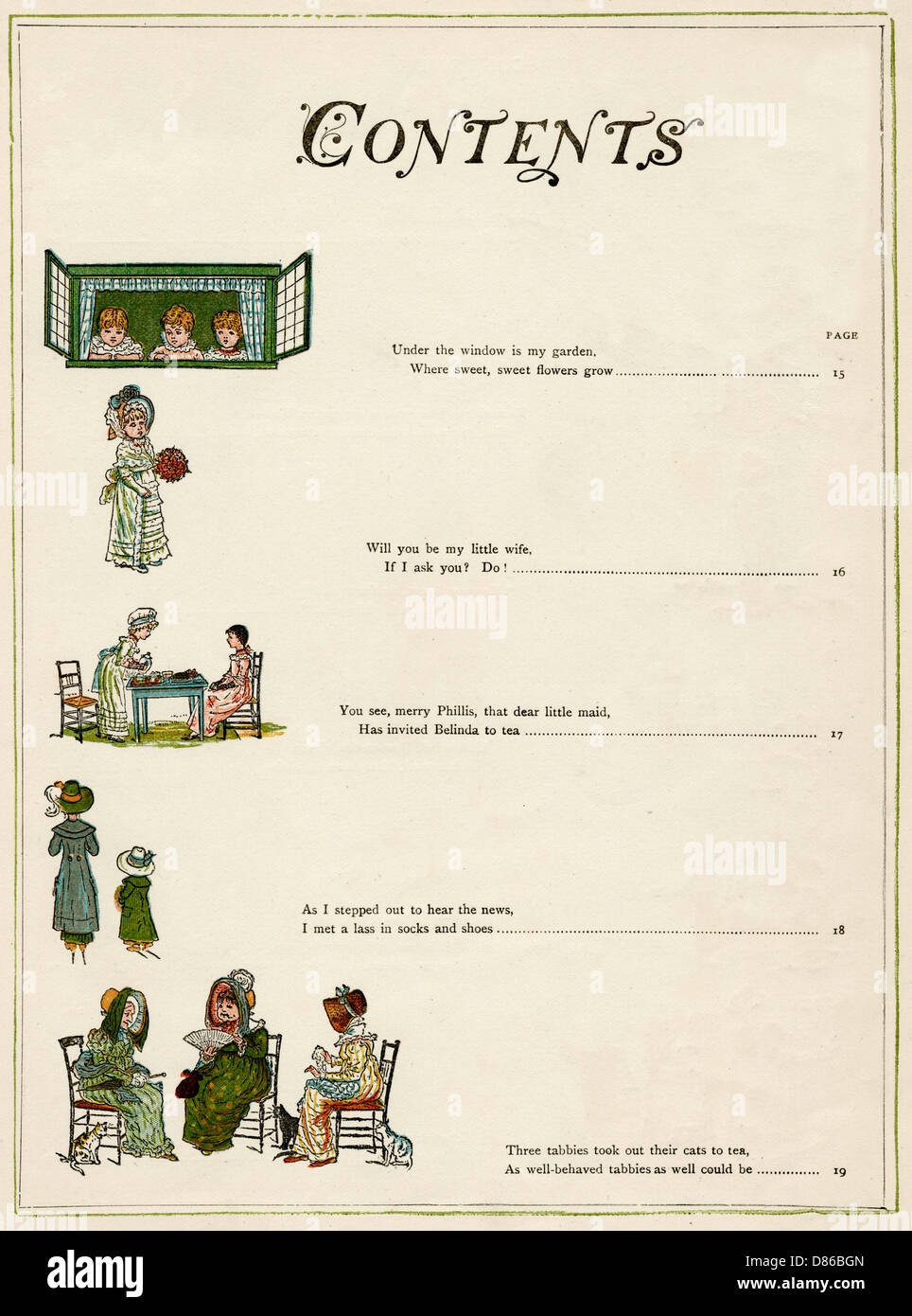 Contents page, Under the Window by Kate Greenaway Stock Photo