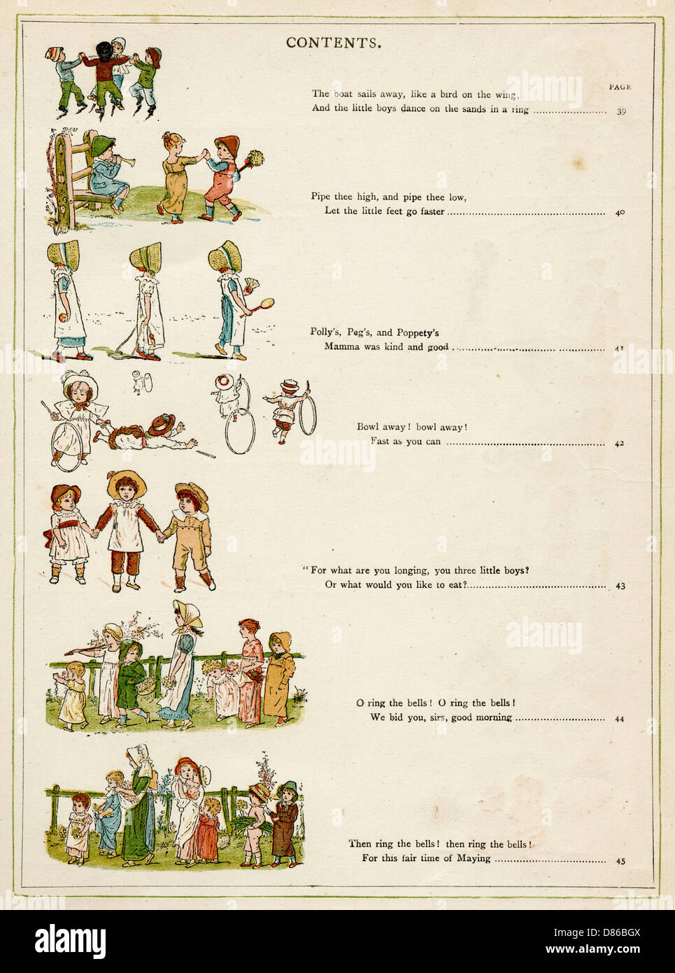 Contents page, Under the Window by Kate Greenaway Stock Photo