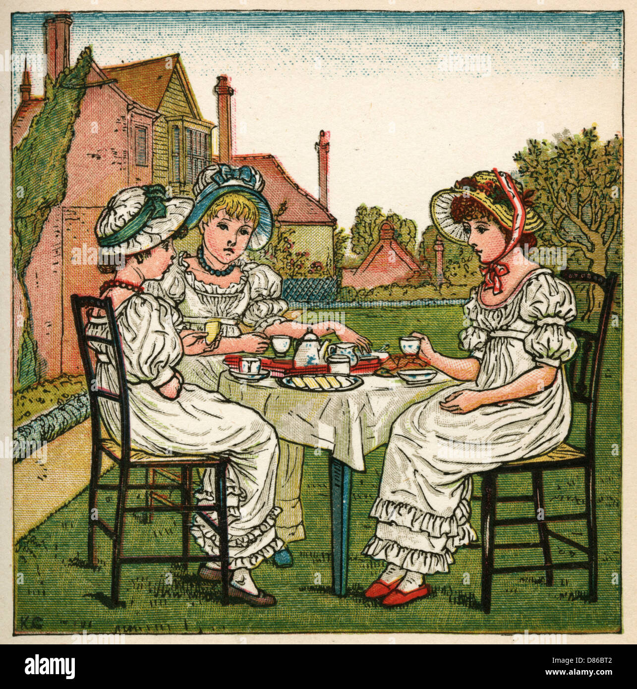 Tea party illustration kate greenaway hires stock photography and