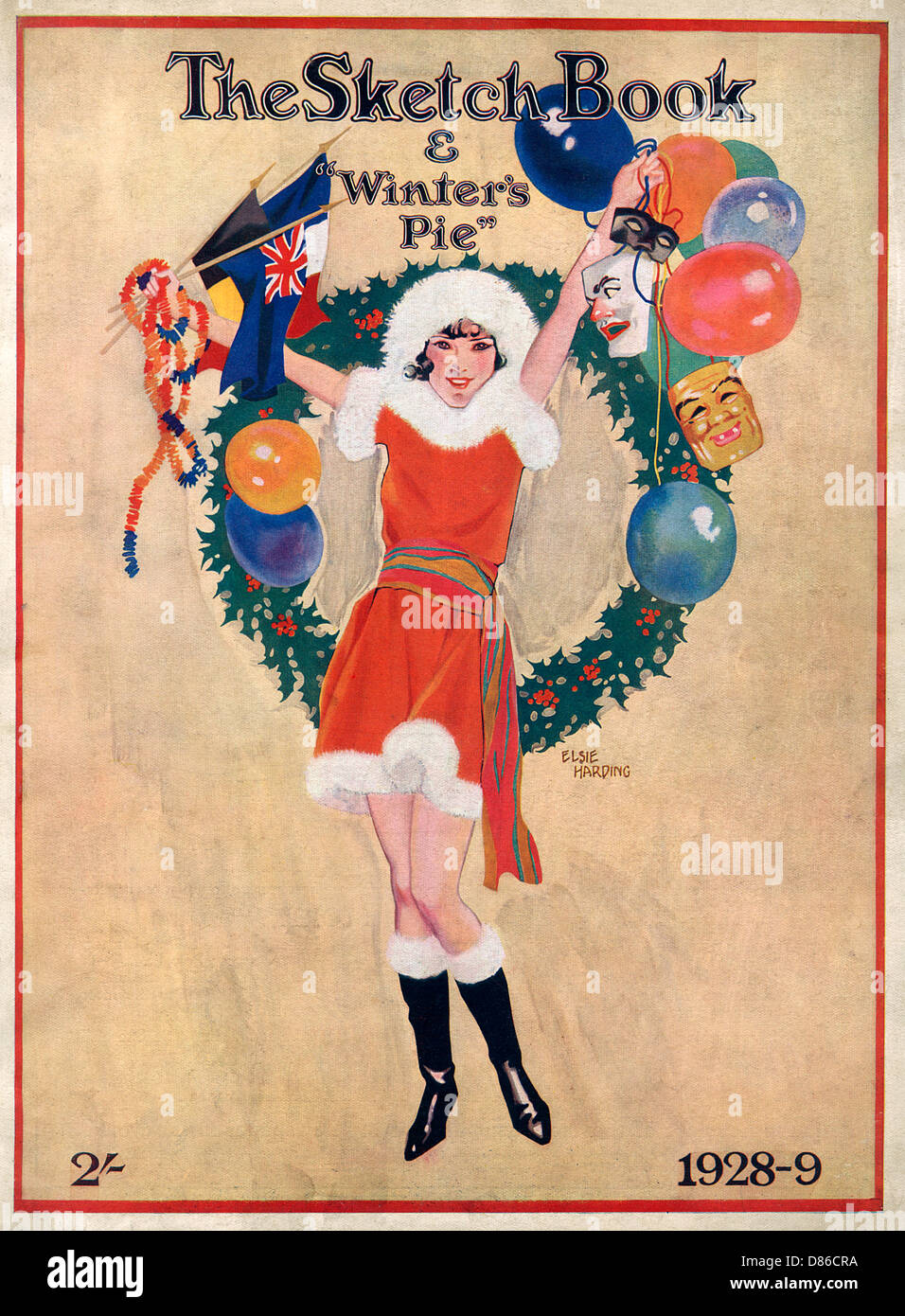 A young flapper girl in a Christmas theme dress. Stock Photo
