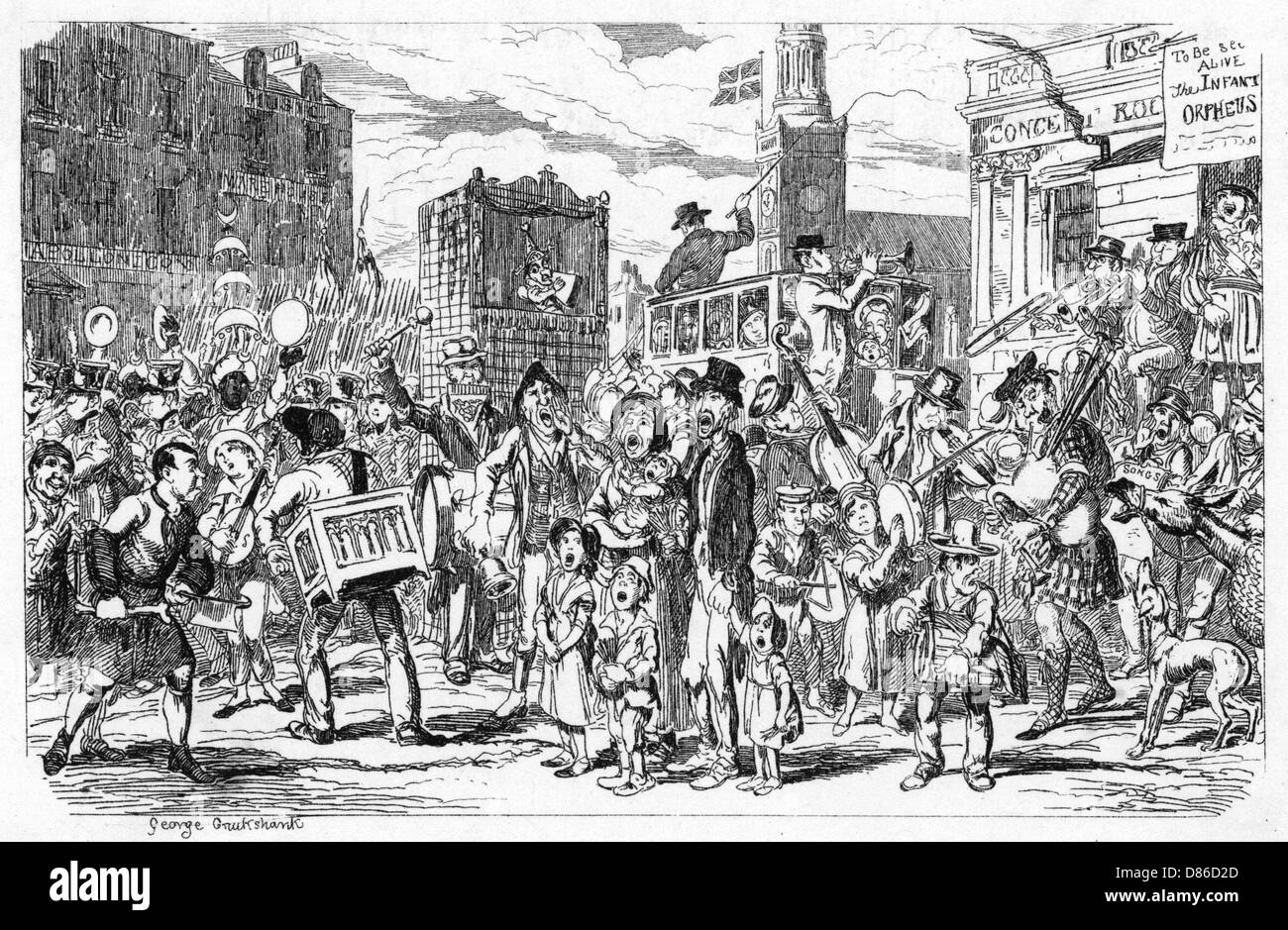 Street Music St Cecilias Day Street Scene  1837 Stock Photo