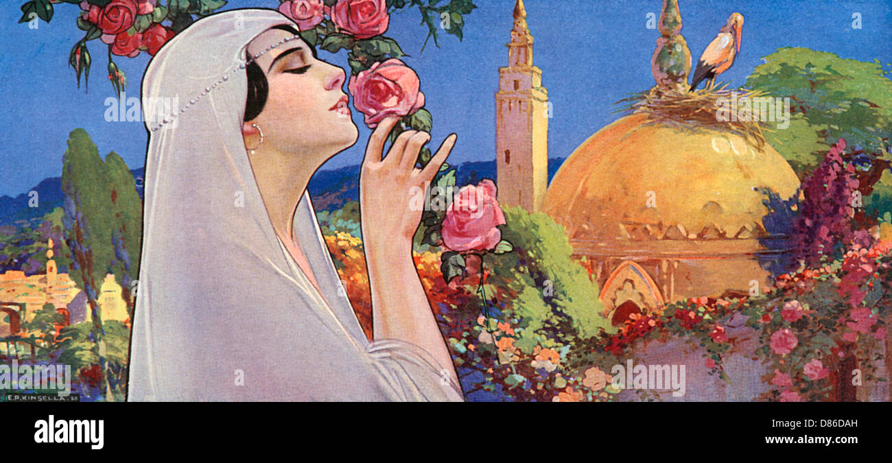 A middle eastern princess smelling roses in a garden Stock Photo - Alamy