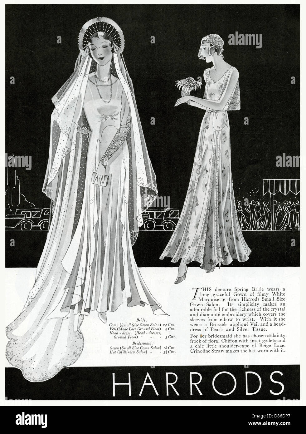 Advert for Harrods, Bridal fashions 1930 Stock Photo