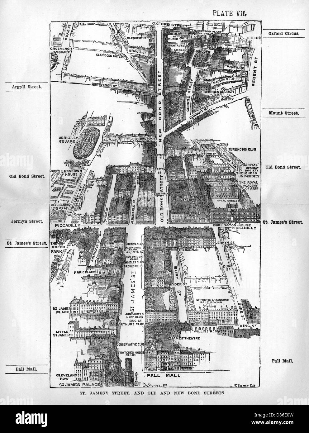 Map Of The St. Jamess Bond Street Areas Of London Stock Photo