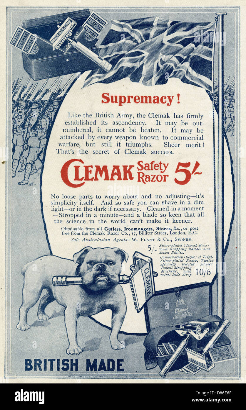 Clemak Razor Advert For Clemak Safety Razor 1915 Stock Photo - Alamy