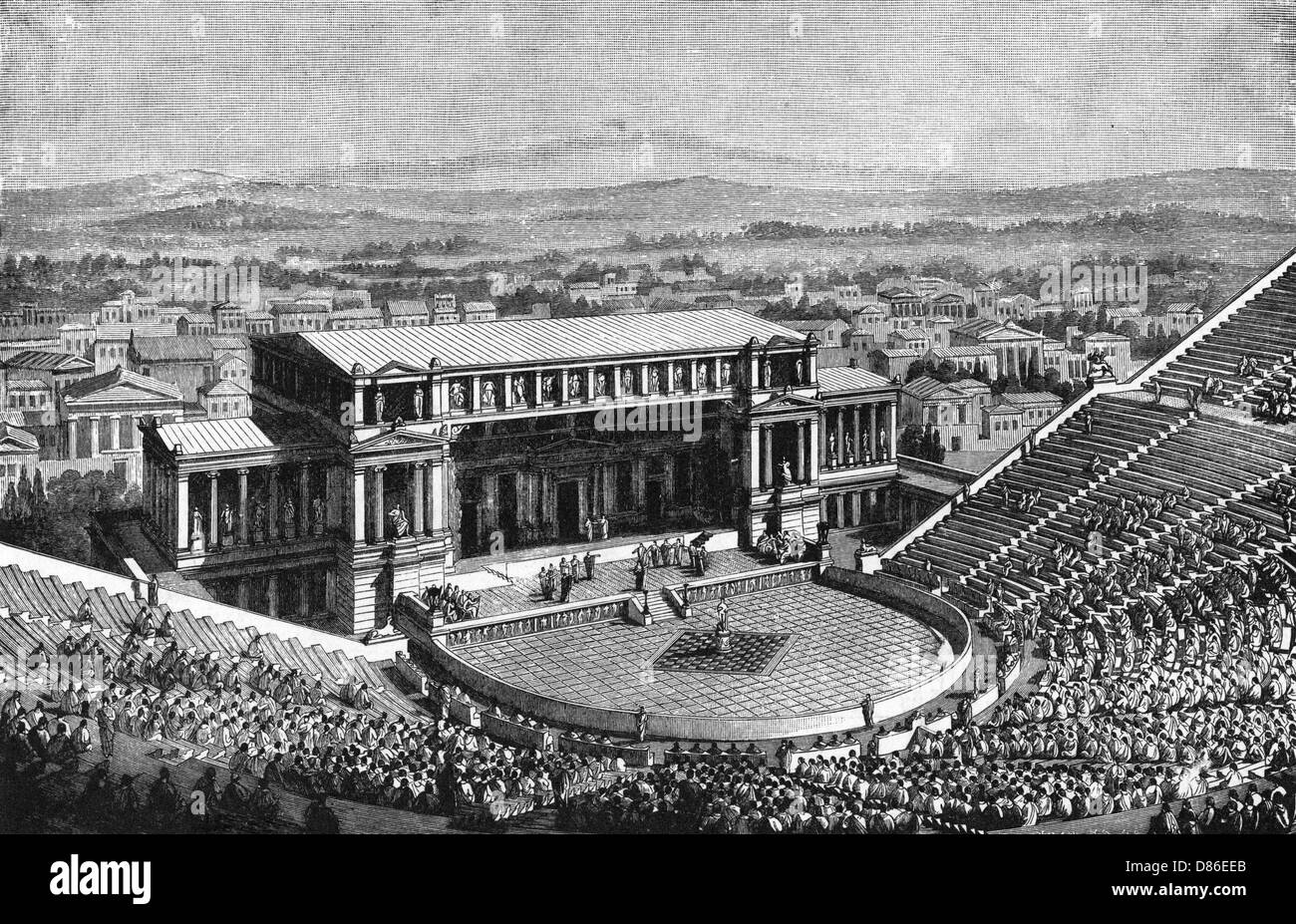 Reconstruction Of The Theatre Of Dionysus  Athens. Stock Photo