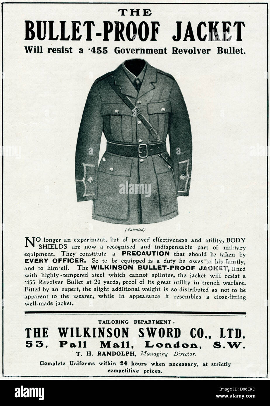 Bulletproof jacket 1916 Stock Photo