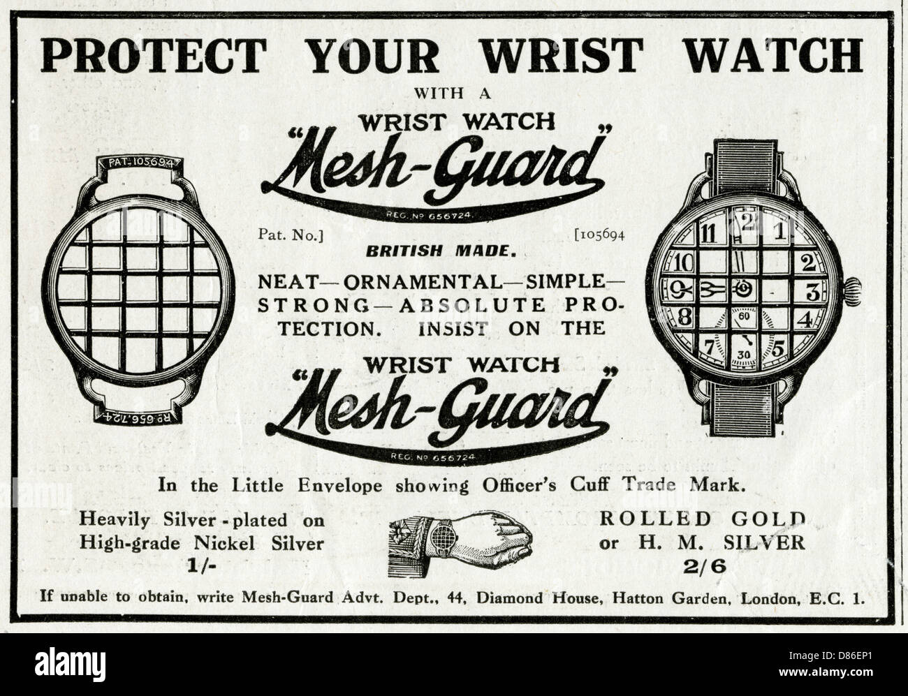 Advert For Mesh Guard Wrist Watch 1918 Stock Photo Alamy