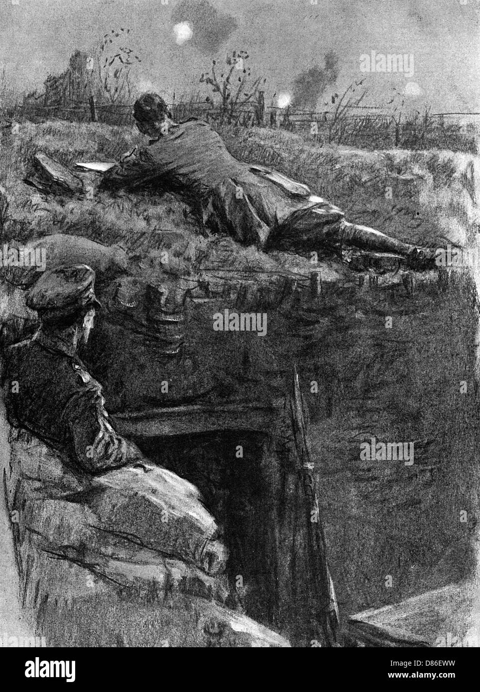 Army Artist Making Sketches Of Enemy Lines  Ww1 Stock Photo