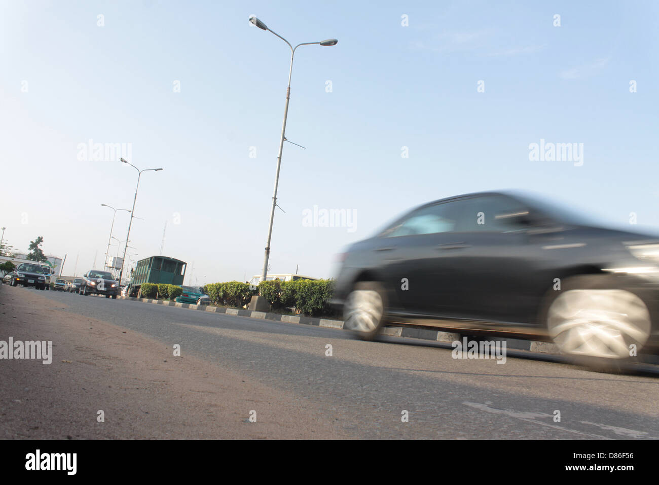Moving Traffic on a main road in Lagos. Stock Photo
