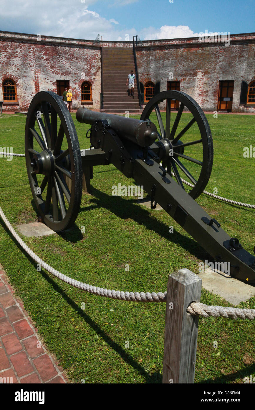 A model 1841 field cannon on display at Fort Macon State Park May 12, 2013 in Atlantic Beach, NC. Fort Macon was constructed after the War of 1812 to defend Beaufort Harbor. Stock Photo