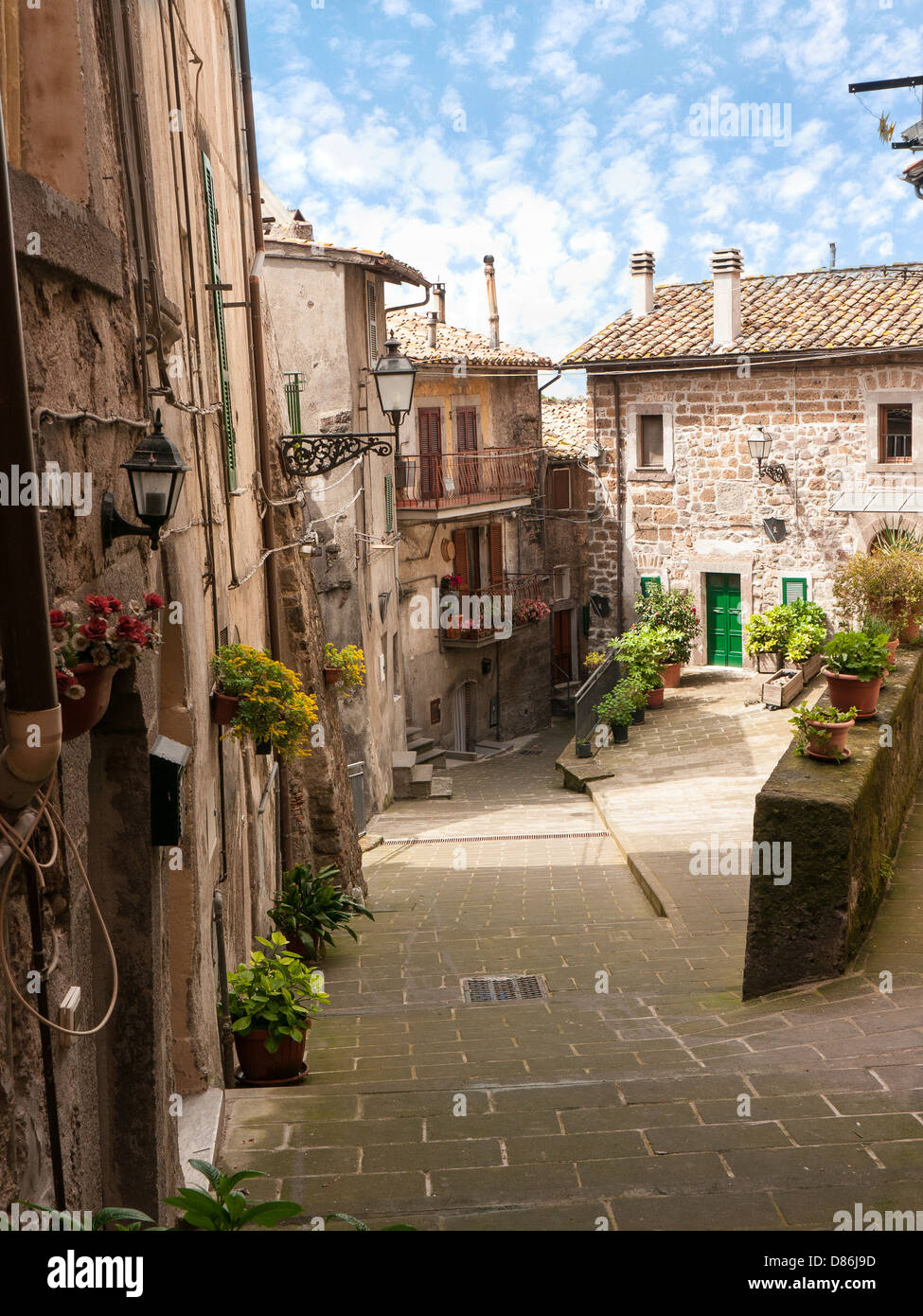 A street in the medieval hill top town of Soriano nel Cimino, Umbria, Italy Stock Photo