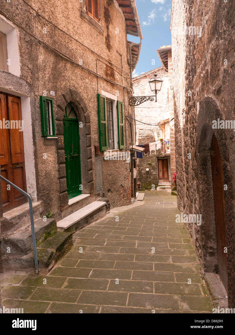 A street in the medieval hill top town of Soriano nel Cimino, Umbria, Italy Stock Photo