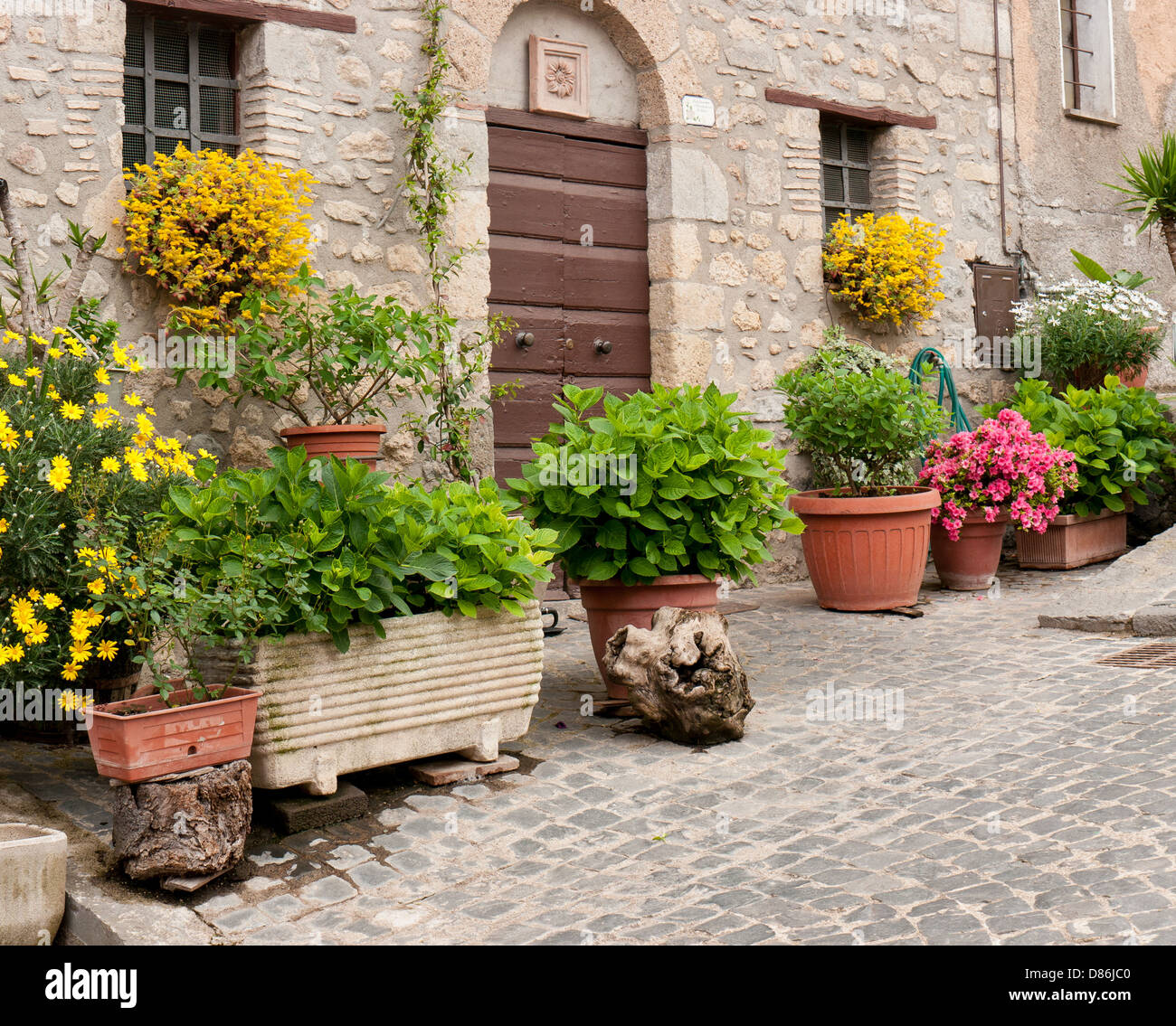 A street in the medieval hill top town of Soriano nel Cimino, Umbria, Italy Stock Photo