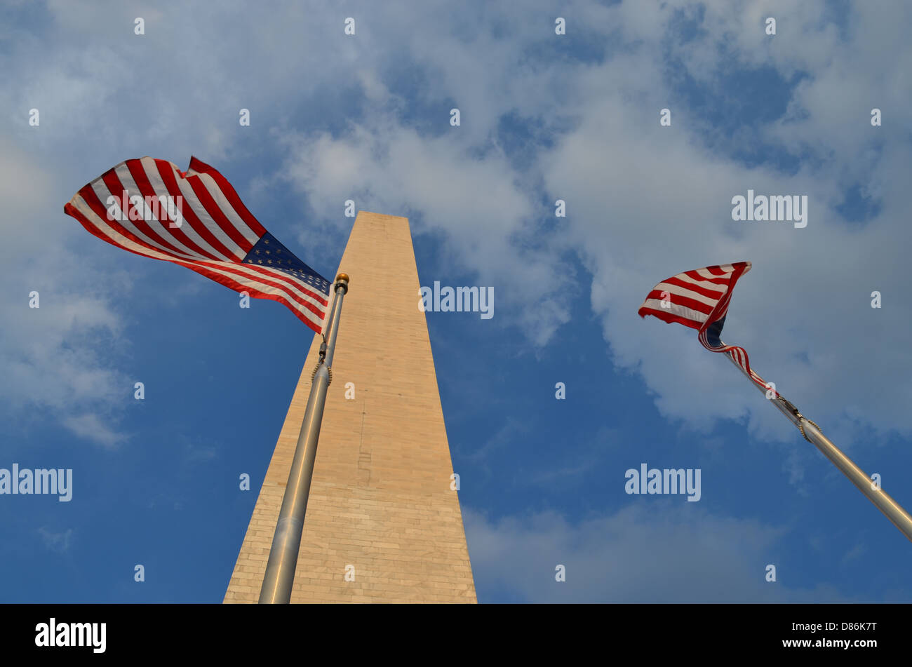 US Flags Fluttering at the Washington Monument Stock Photo