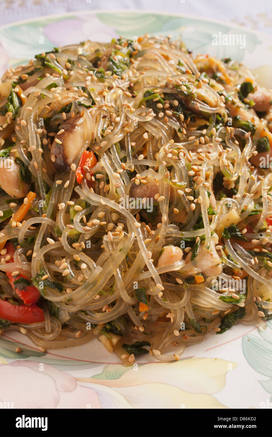 Korean Fried Noodles; Jap Chae Stock Photo - Alamy