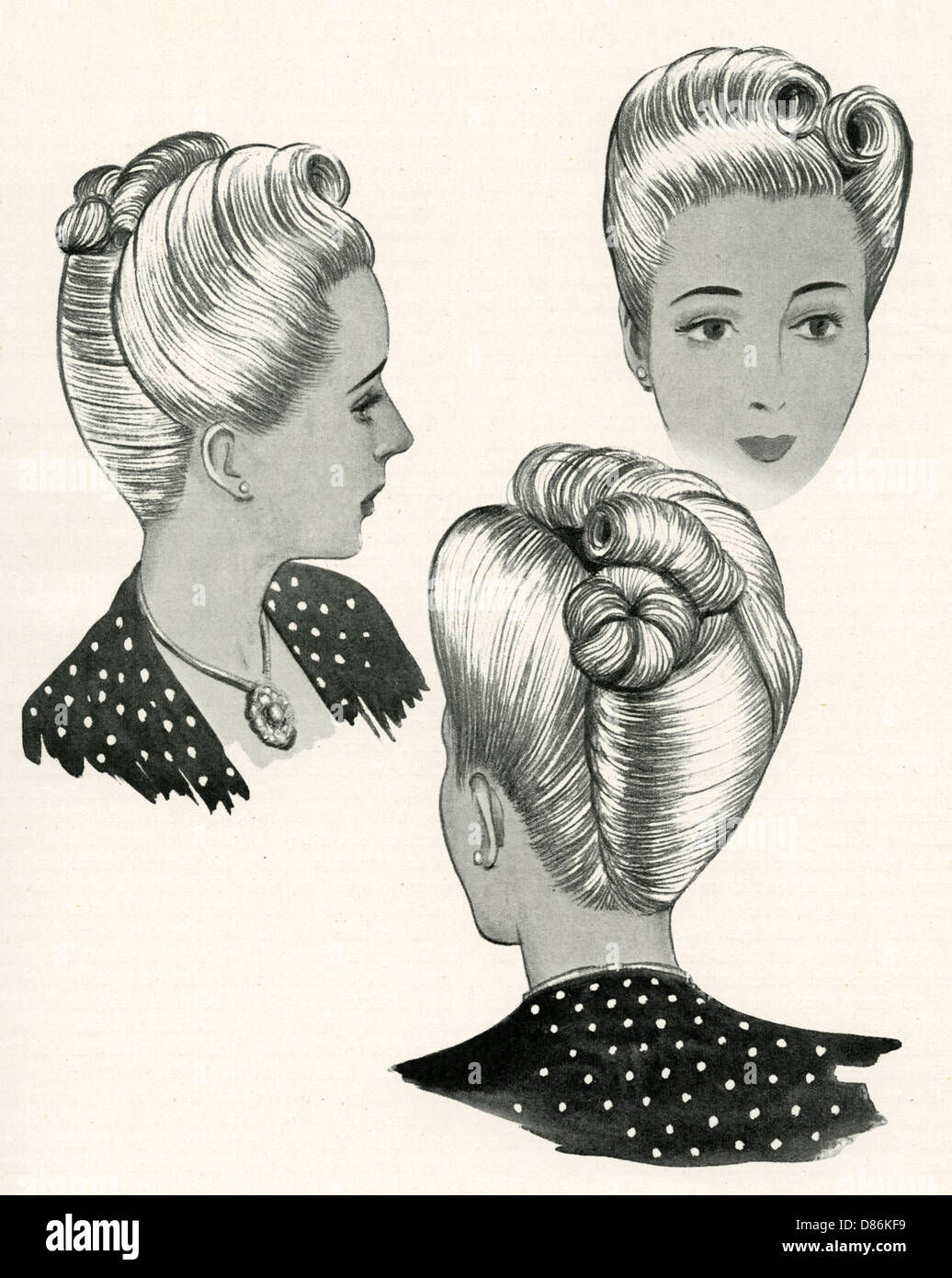 1940s Hairstyle Suitable For Very Long Hair Stock Photo 56695389