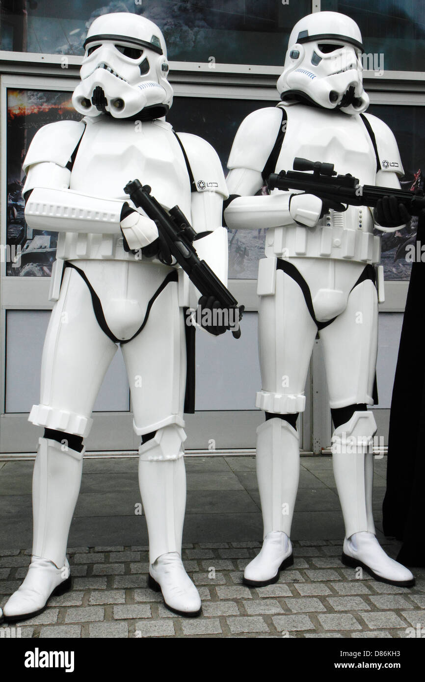 Two Star Wars stormtrooper characters participate in the Sci-Fi- London Costume Parade. Stock Photo
