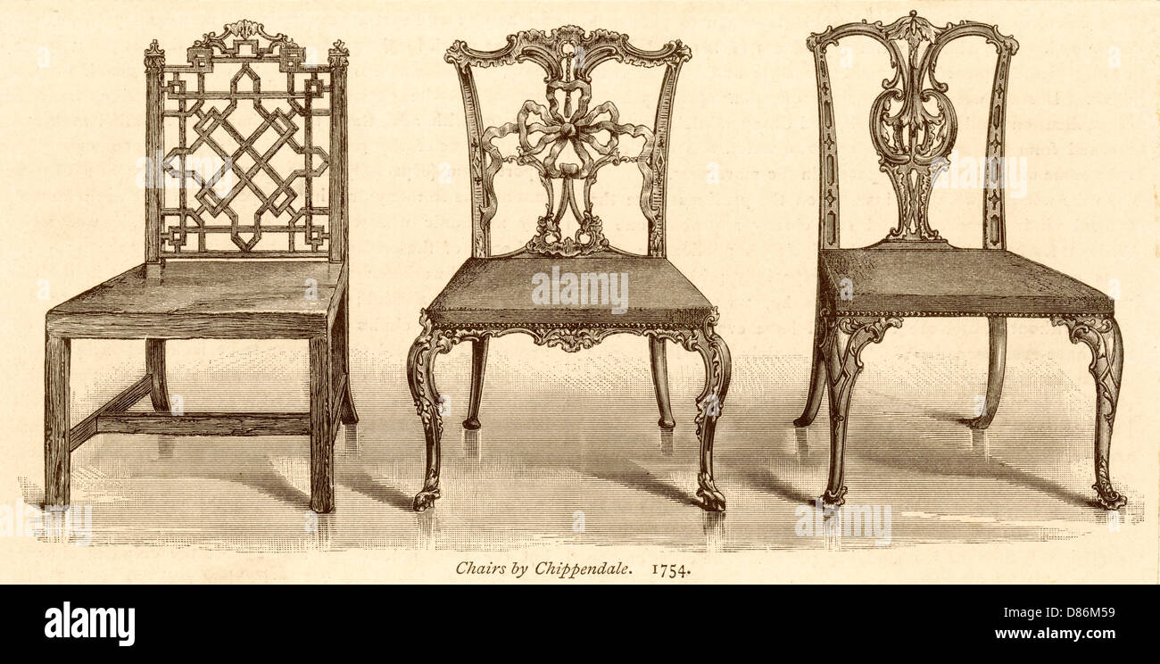 3 Chairs Chippendale Stock Photo