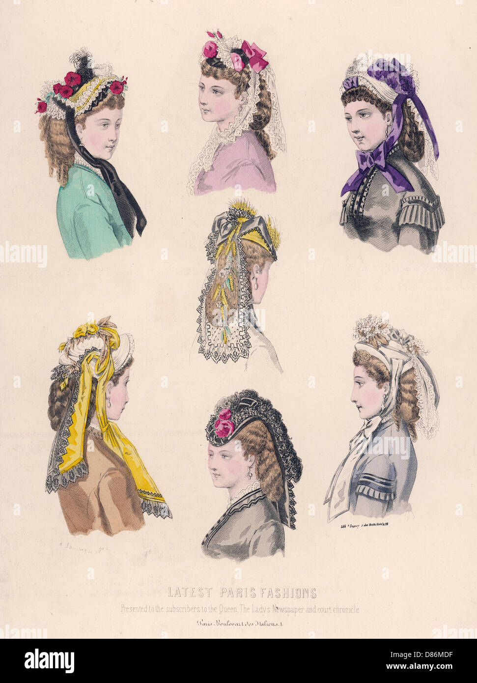 Ladies Hats 1871 Stock Photo
