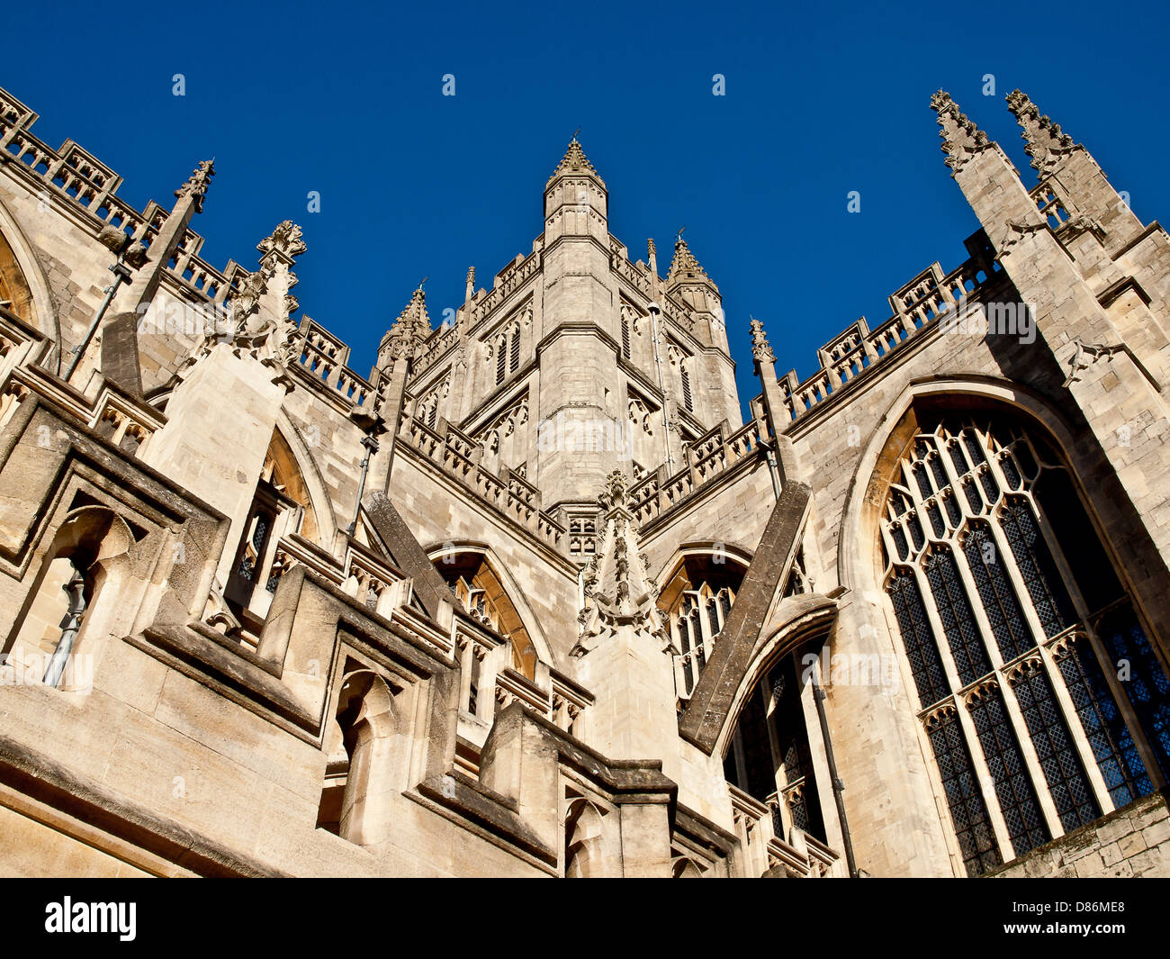 A Part of beautiful Bath ABBEY building with blue sky, UK Stock Photo