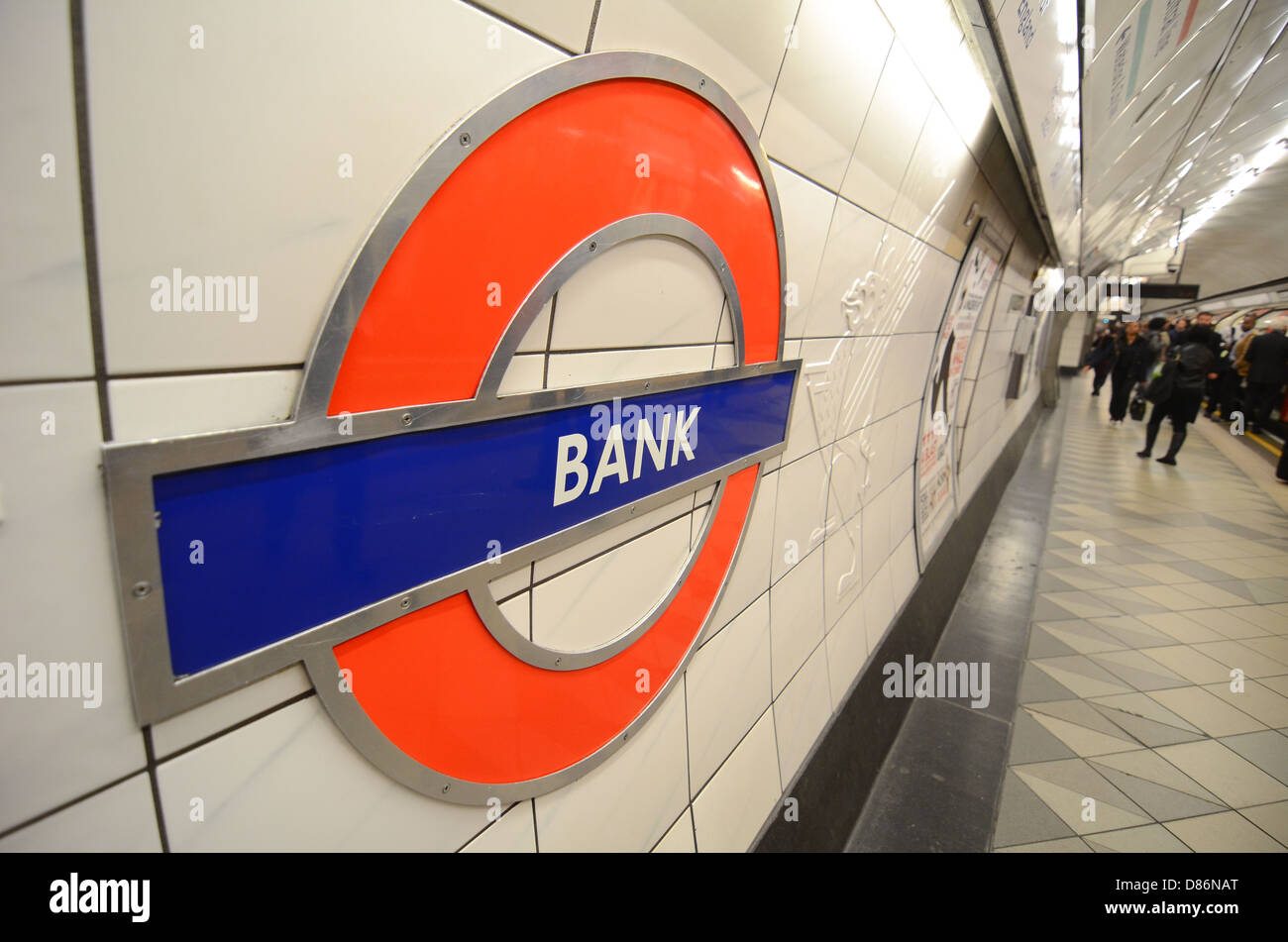 Station sign at Bank underground station in London, UK. Stock Photo