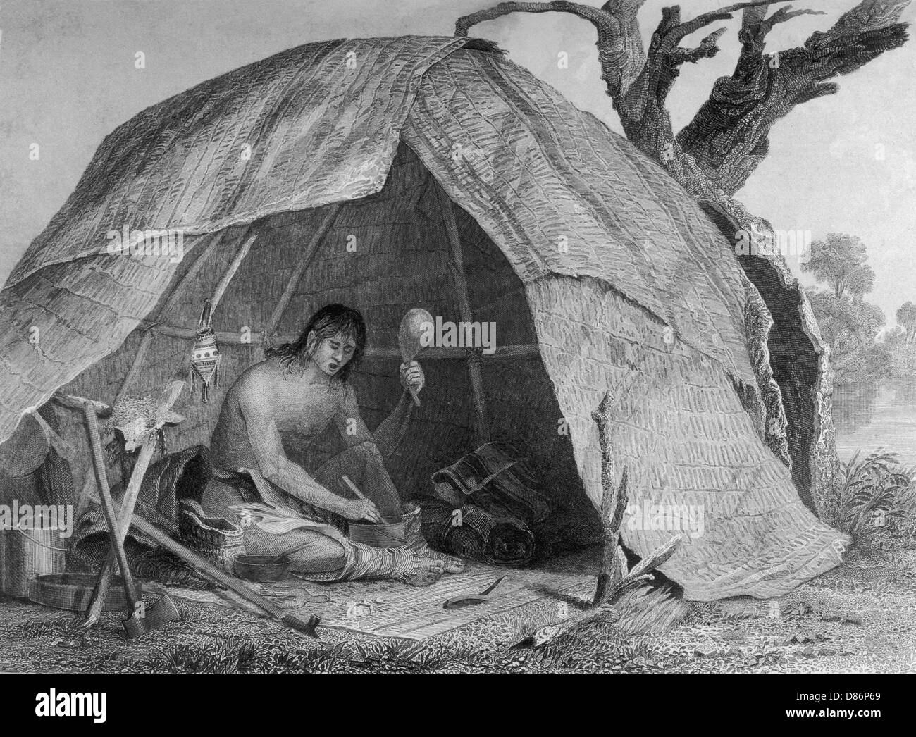Native american indian medicine man Black and White Stock Photos