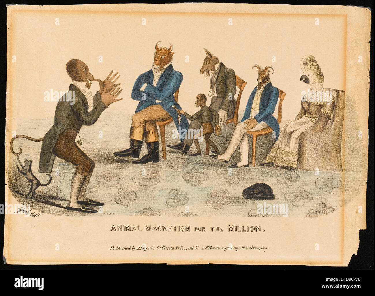 Animal magnetism satire, c. 1830. Stock Photo