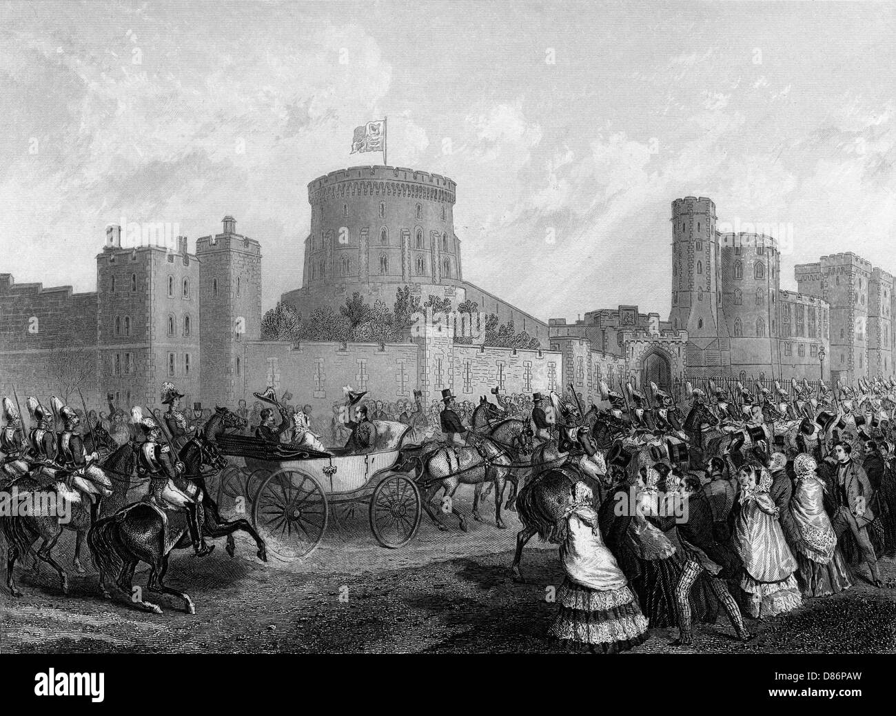 Victoria and Albert welcome Napoleon III and Eugenie 1855 Stock Photo