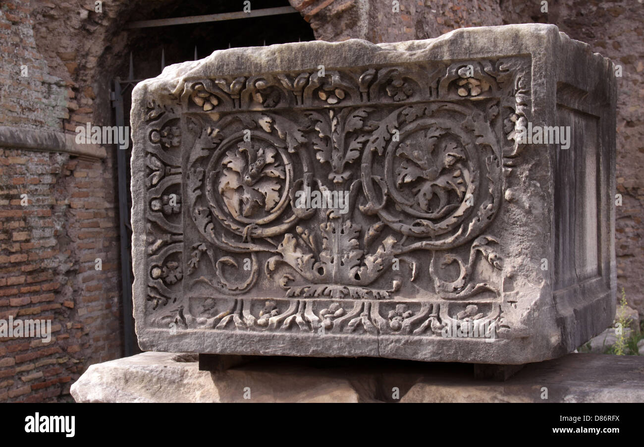 Ancient Roman Decorated Stone Block Stock Photo