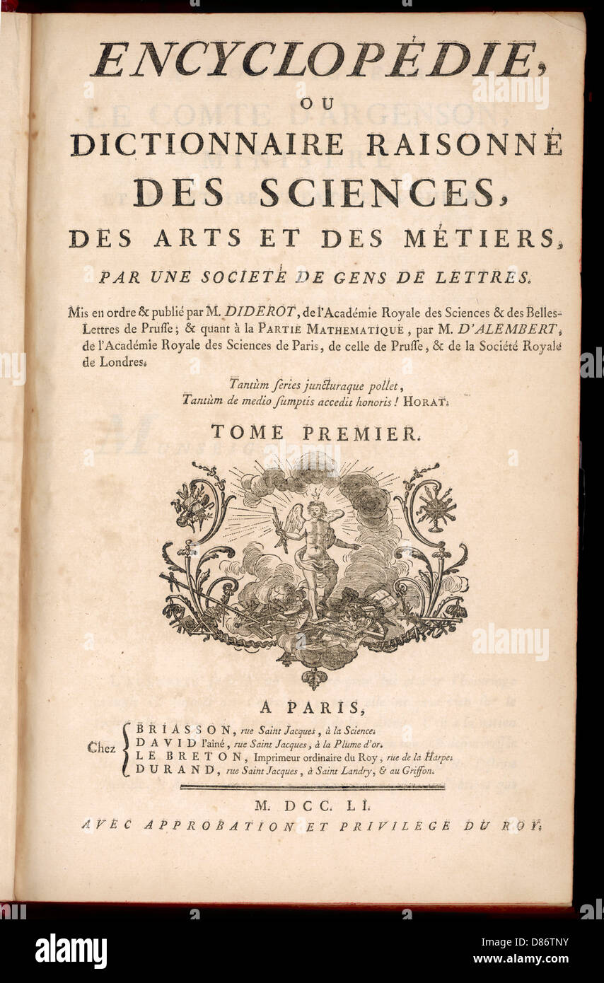 DIDEROT/TITLE PAGE/1751 Stock Photo