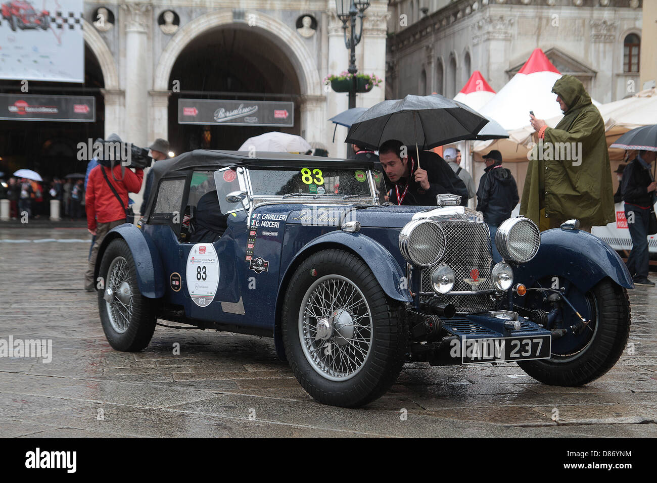 A vintage 1933 Aston Martin Le Mans competes in the 1000 mile Mille Miglia round trip from Brescia to Rome and back again. Stock Photo