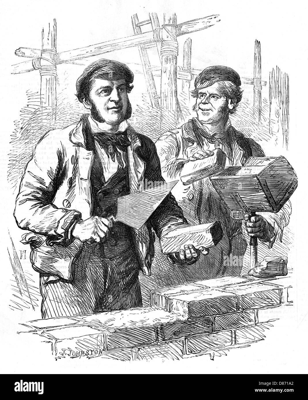 Bricklayers Workmen 1856 Stock Photo