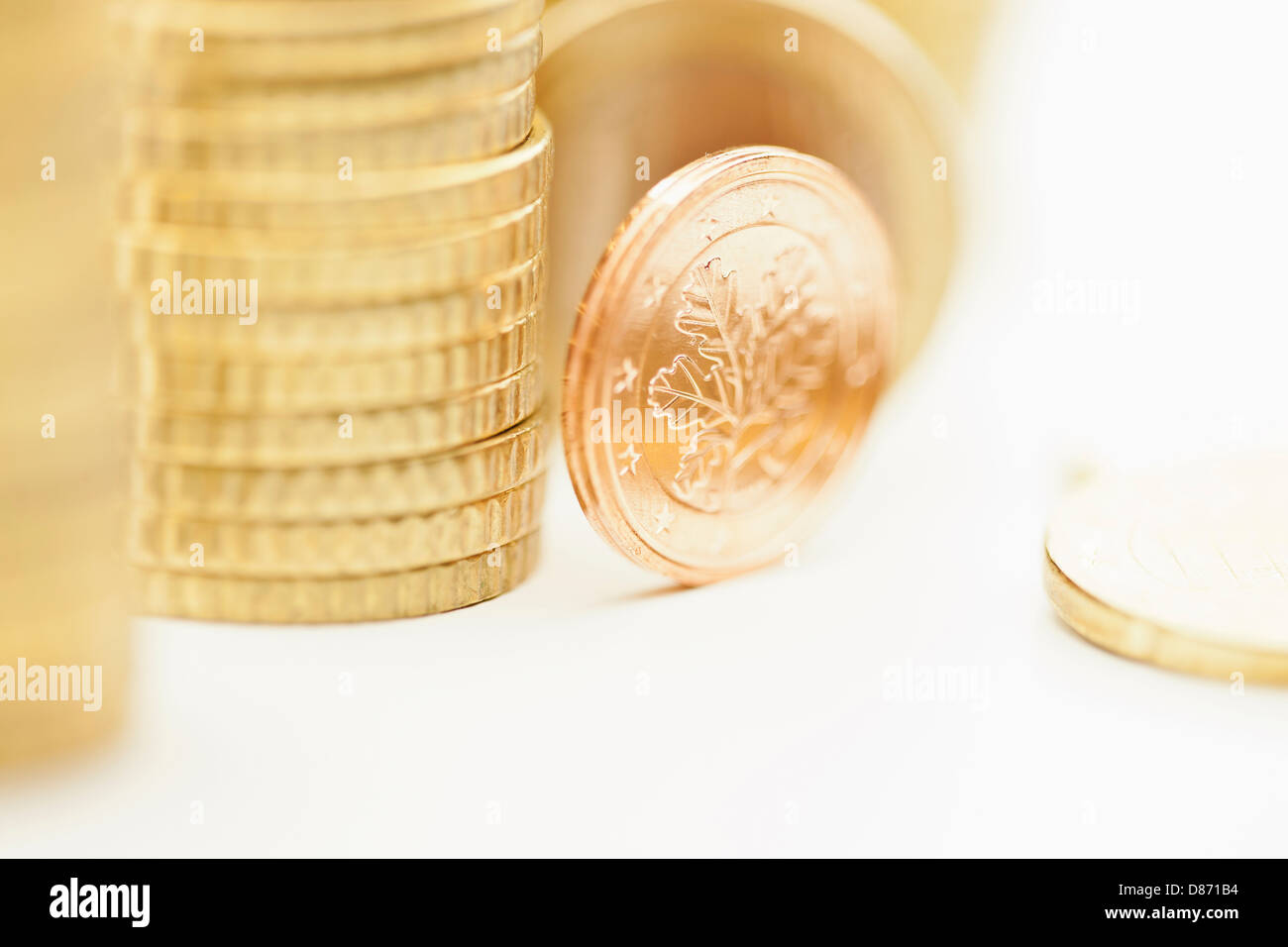 Stacks of Euro cent coins, close up Stock Photo