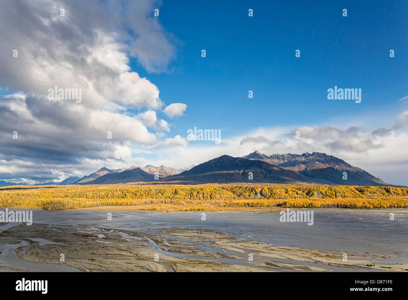 USA, Alaska, View of Matanuska River and Lazy Mountain Stock Photo