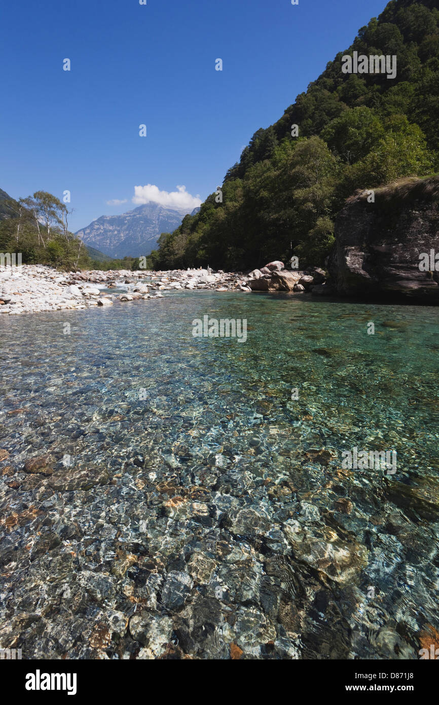Europe, Switzerland, View of Verzasca River Stock Photo