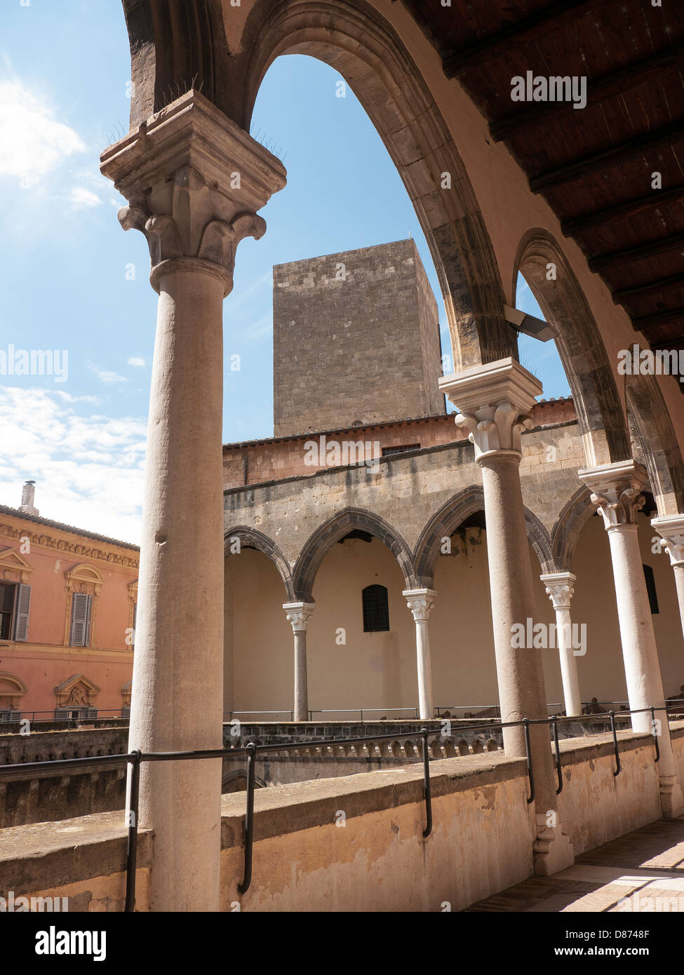 Arches in the Inner  courtyard of the Etruscan national museum in Tarquinia, Lazio, Umbria, Italy Stock Photo