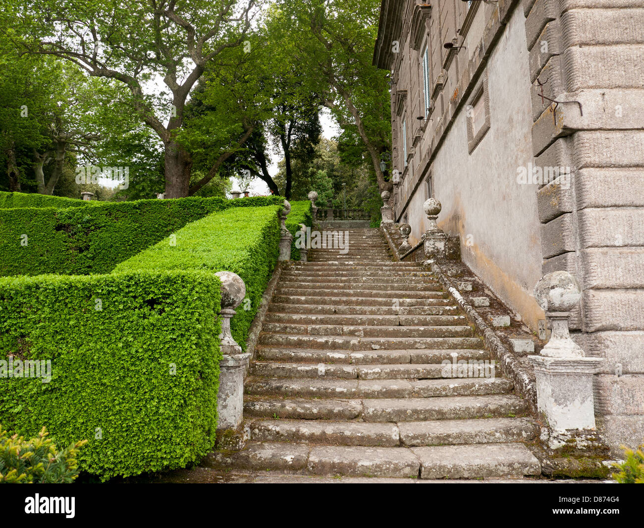 Steps and Balustrades in the enchanting gardens of Villa Lante in Bagnaia, Umbria, Italy Stock Photo