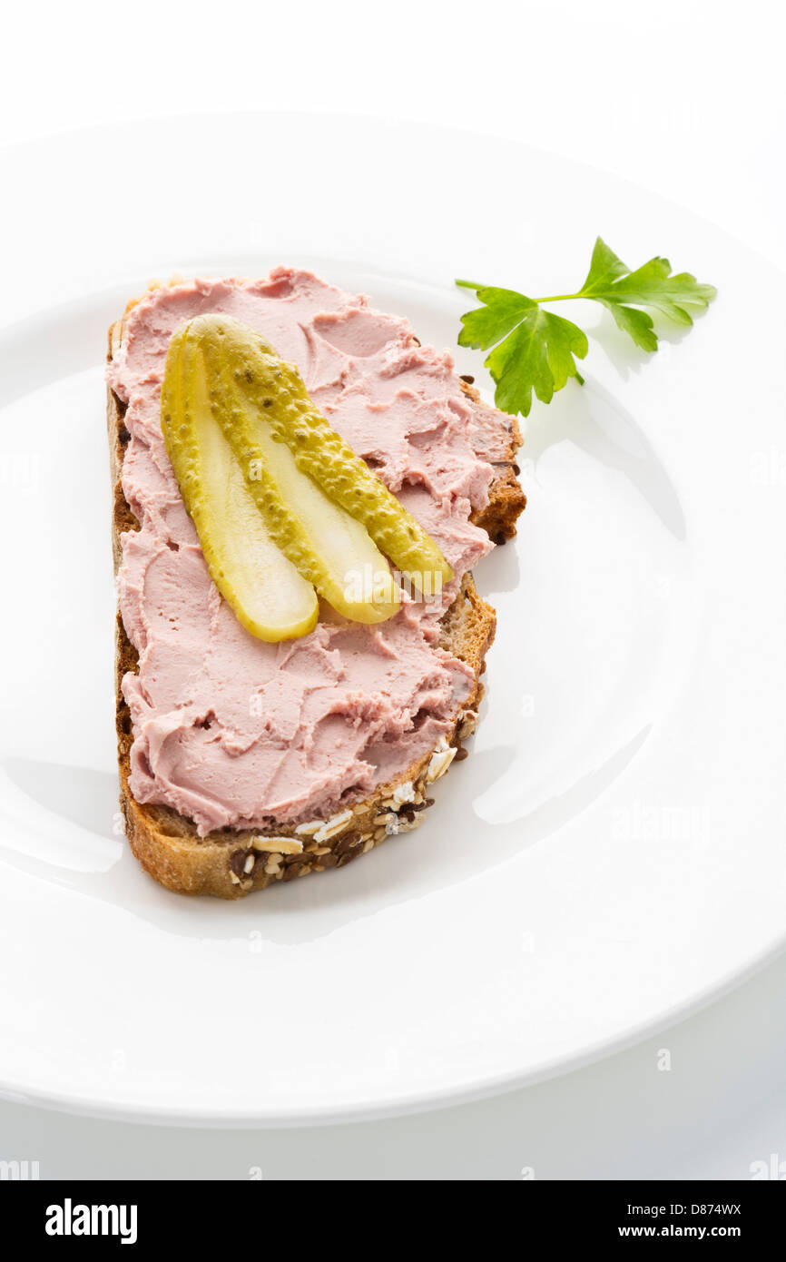 Liverwurst and pickle on whole grain bread, close up Stock Photo Alamy
