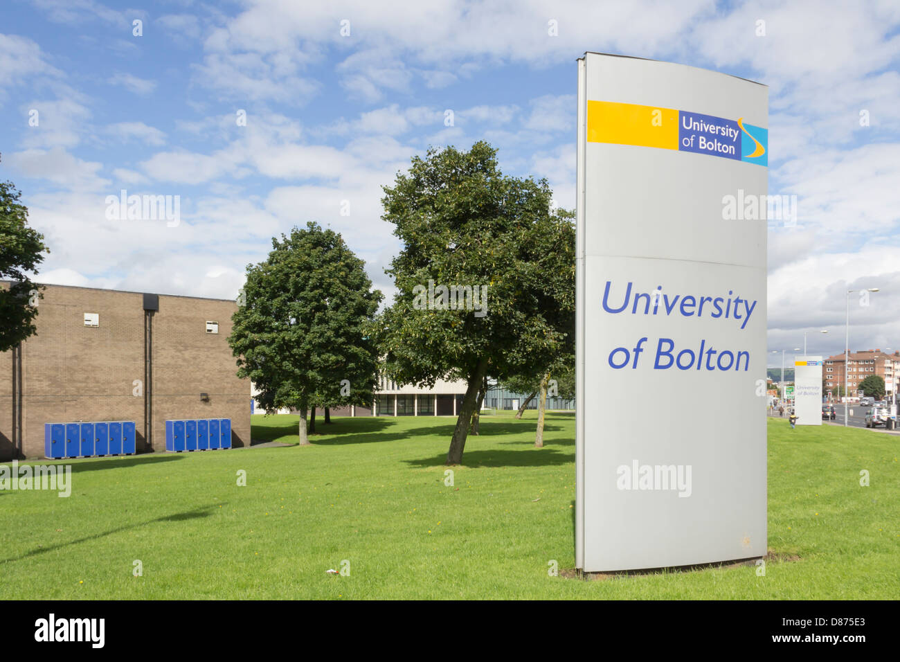University of Bolton sign and buildings adjacent to Derby Street Stock