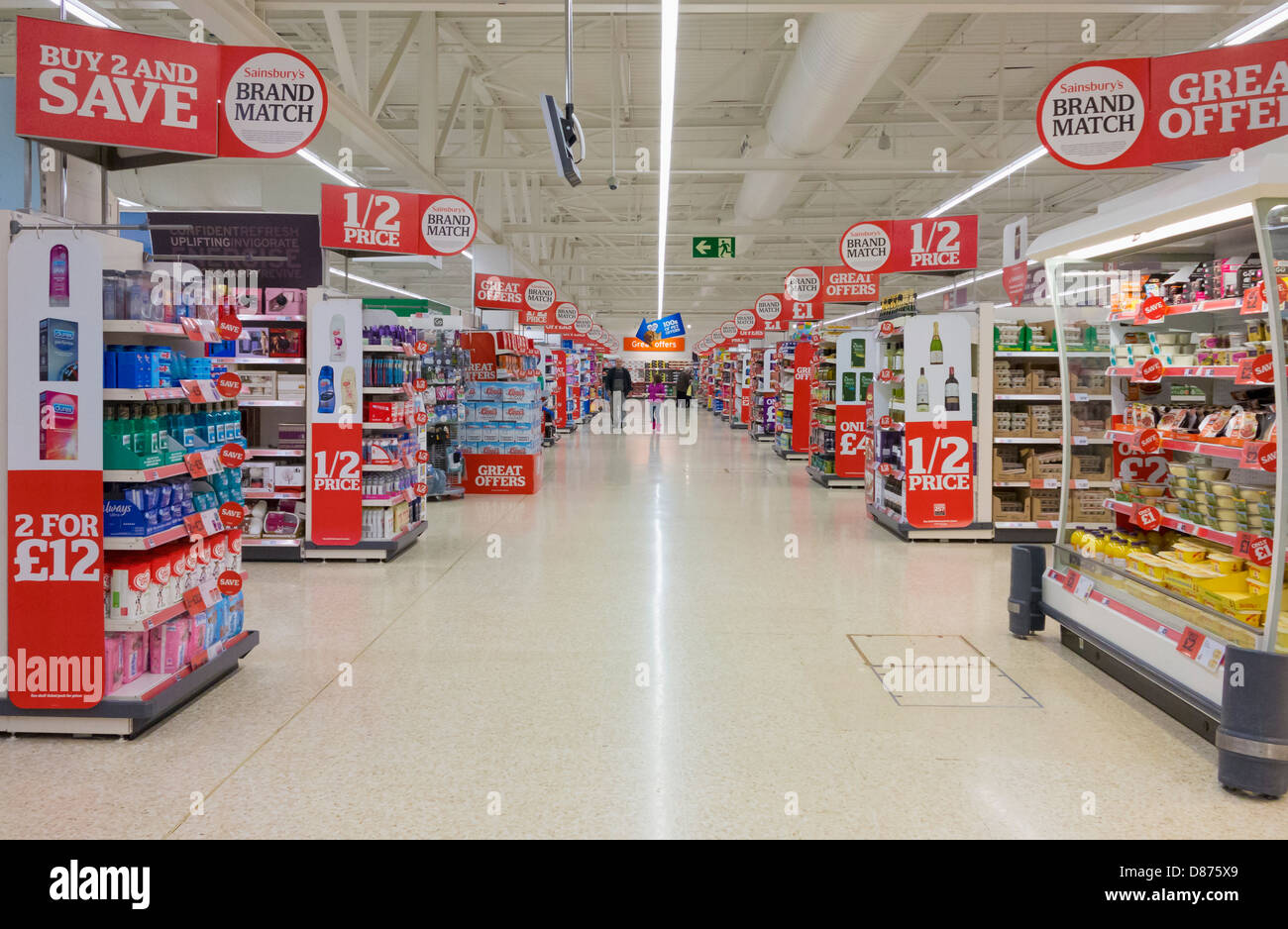 Sainsbury's supermarket interior, UK Stock Photo