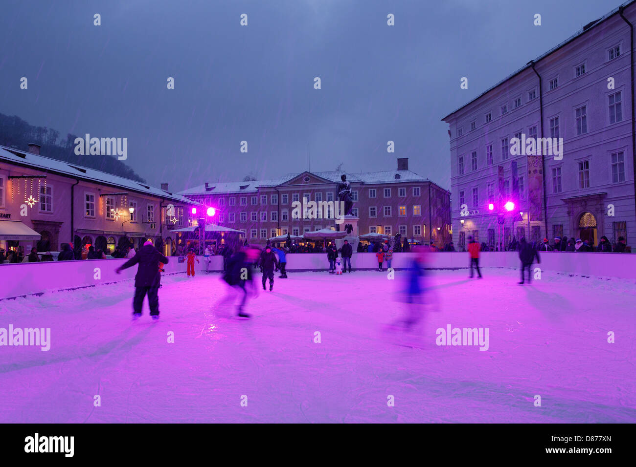 Austria, Salzburg, Ice skating place at Mozartplatz square Stock Photo -  Alamy