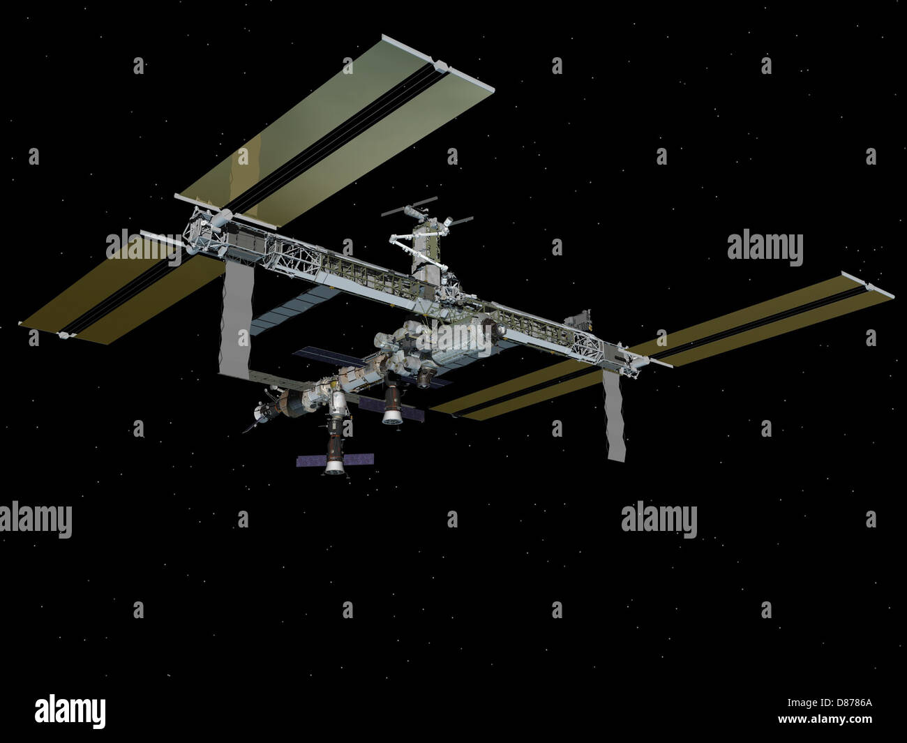 ISS after STS-118 (computer rendering of August 2007).jpg Stock Photo