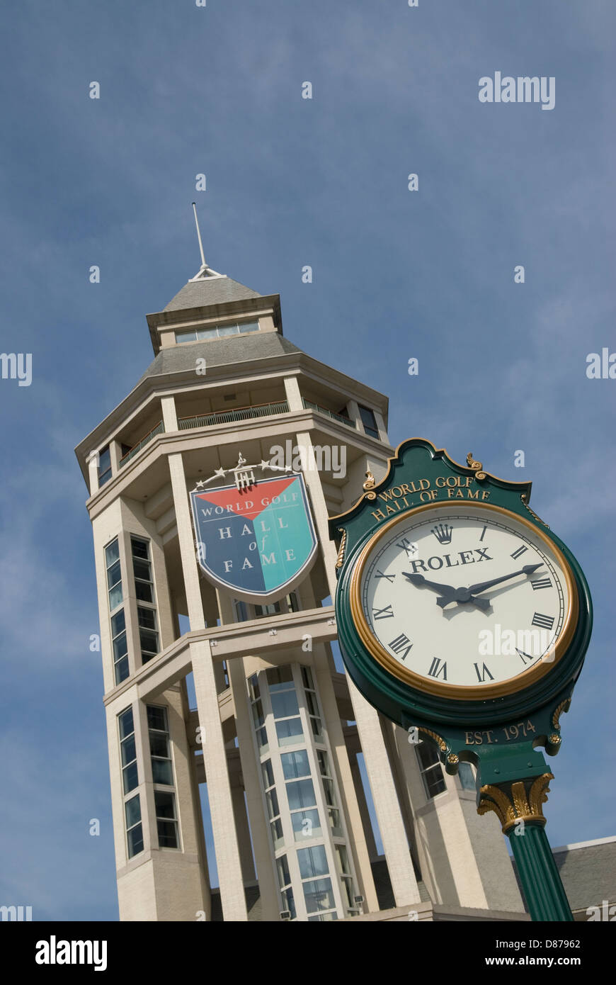 World Golf Hall of Fame Rolex Clock and Tower in St. Augustine, Florida, USA. Stock Photo