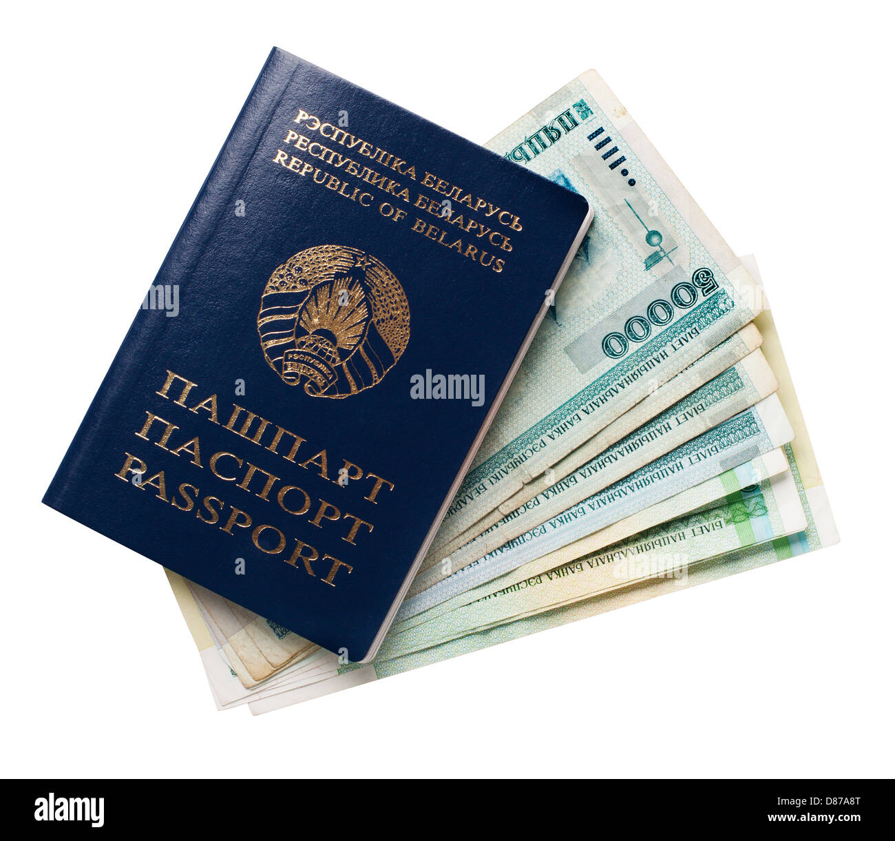 four passports and some belarusian money Stock Photo