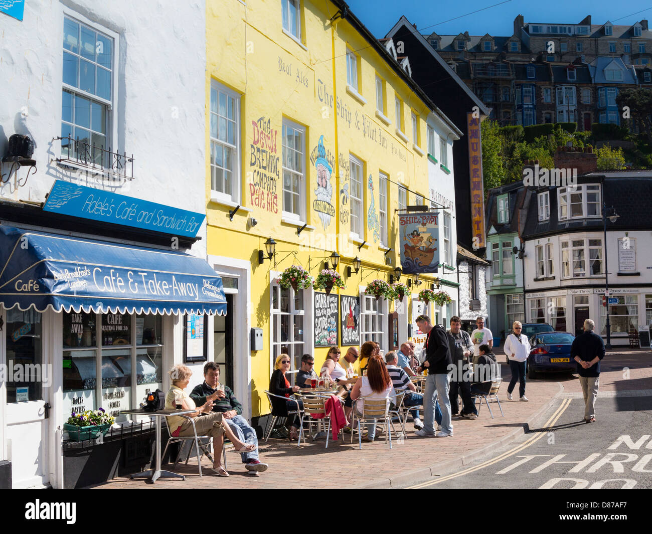 Ship and Pilot Inn with outdoor seating area, Ilfracombe, Devon, England Stock Photo